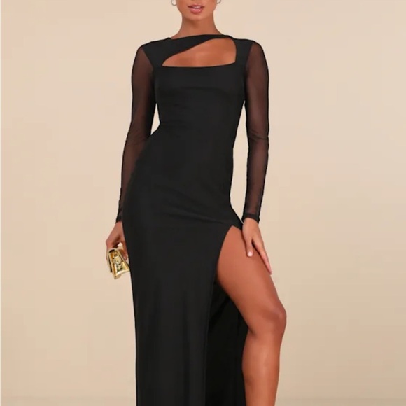Lulu's Remarkable Attitude Black Mes Asymmetrical Cutout Maxi Dress - Picture 2 of 4
